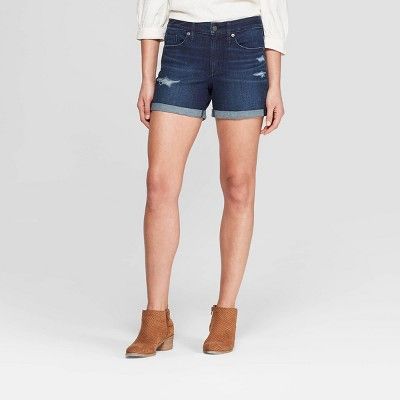 Women's High-Rise Double Cuff Destroy Midi Jean Shorts - Universal Thread™ Dark Wash | Target