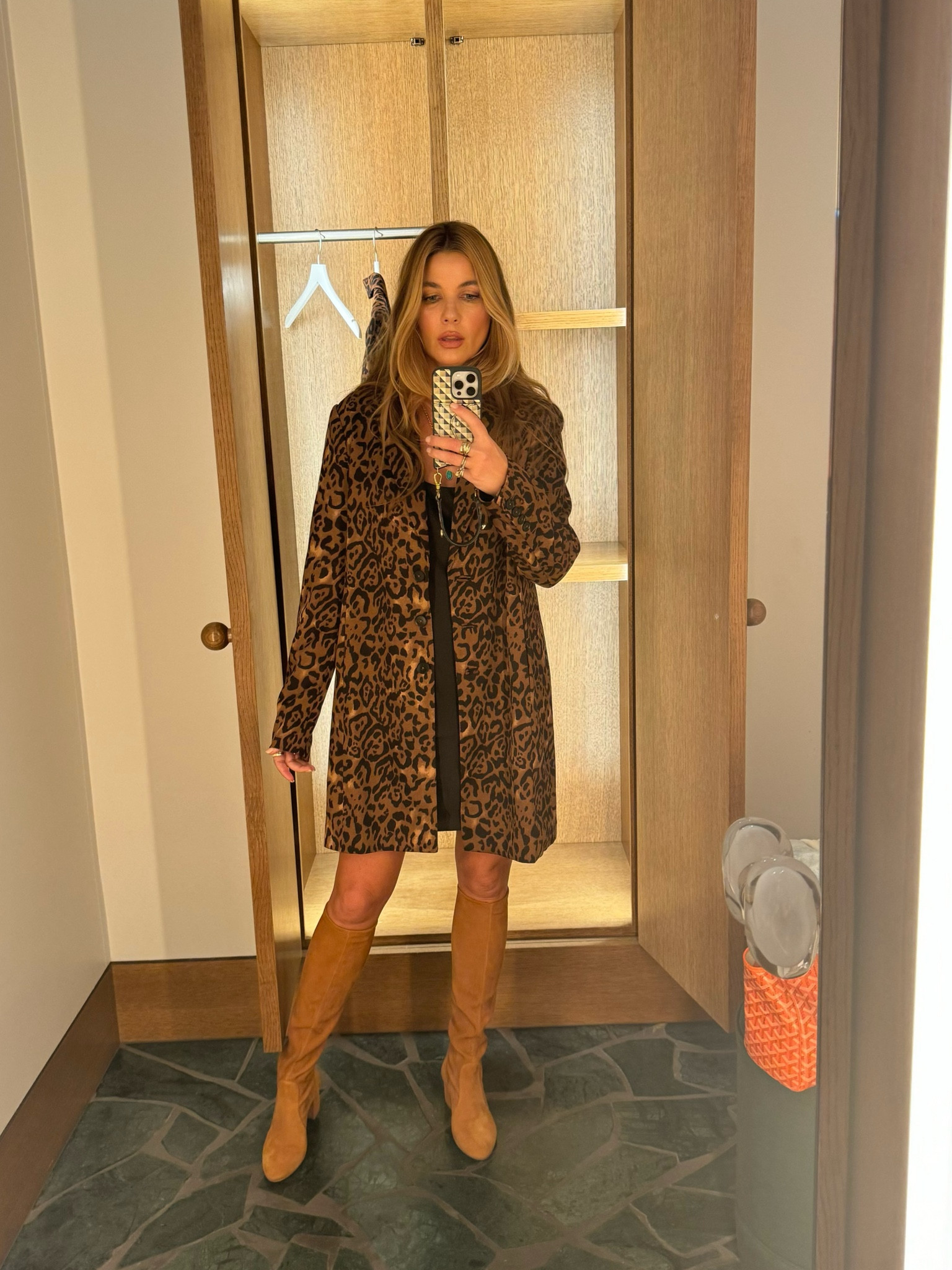 Tried it on, bought it and wore it for an evening out 🐆 
Runs a little roomy…wearing a size small  
Dress (with gorgeous beading in the back) is a size small and boots run TTS  

#LTKWorkwear #LTKHoliday #LTKStyleTip