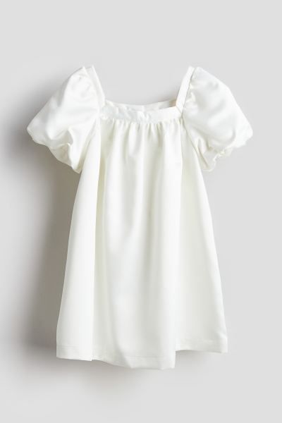 Balloon-sleeved Satin Dress - White - Kids | H&M US | H&M (US + CA)