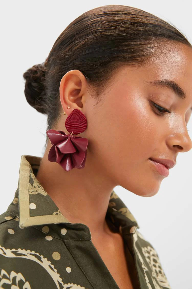 Oxblood Silk and Leather Orchid Earrings | Tuckernuck (US)