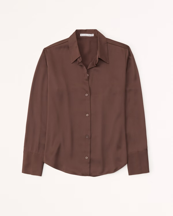 Long-Sleeve Satin Button-Up Shirt | Abercrombie & Fitch (US)