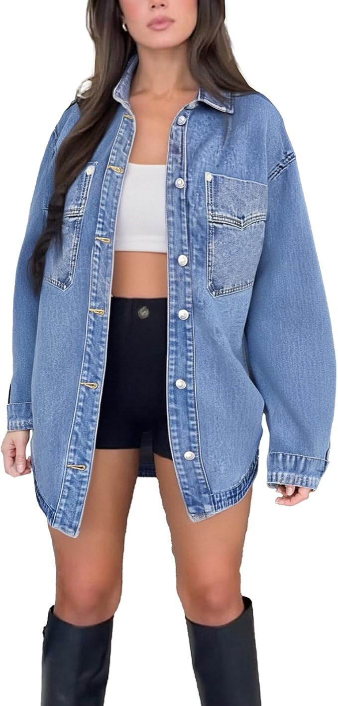 Womens Denim Jacket Wash Jean Jacket Coats With Pockets | Amazon (US)