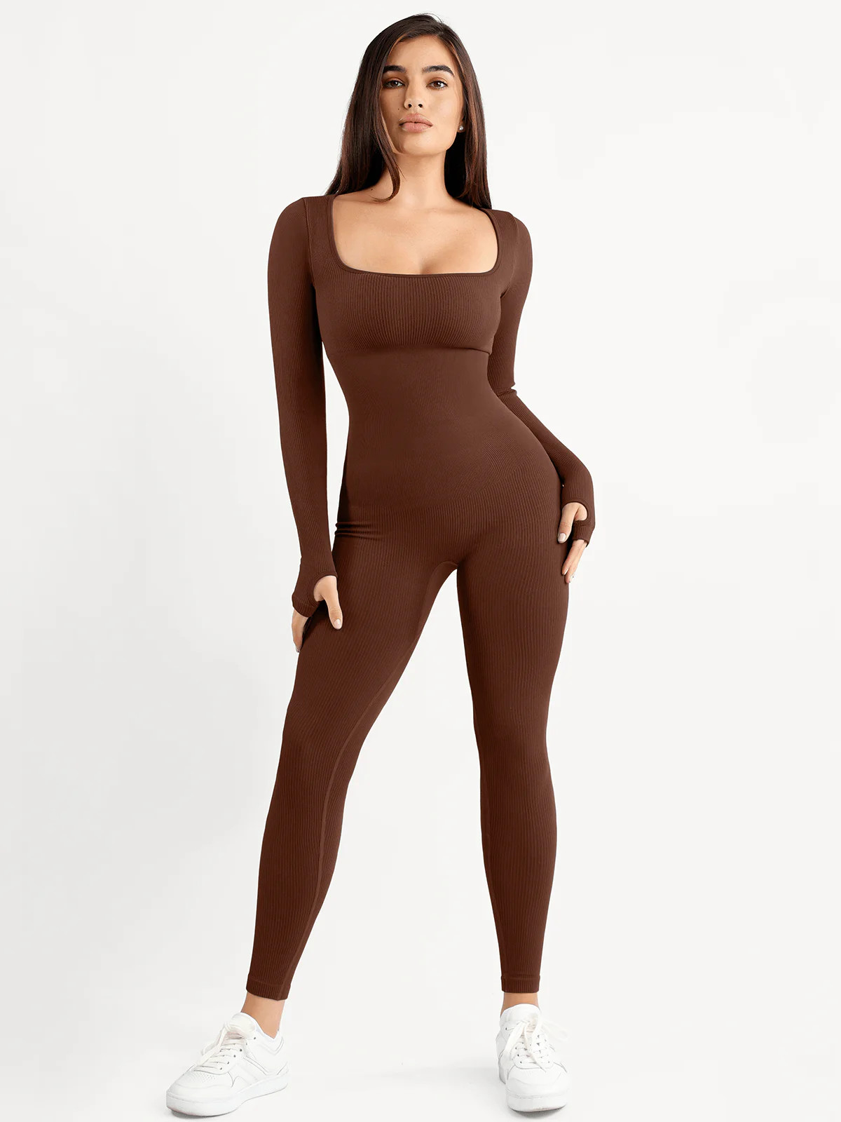 Shapewear Seamless Thumb Hole Long Sleeve Jumpsuit | Popilush