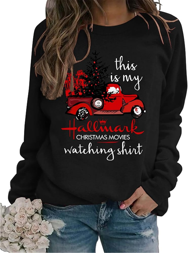 Christmas Sweatshirts for Women Fashion Letter Cute Graphic Print Shirts Casual Long Sleeve Crewn... | Amazon (US)