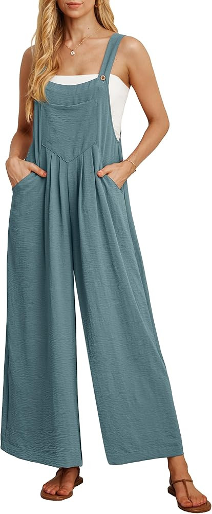 IWOLLENCE Women's Summer Jumpsuits Boho Wide Leg Overalls Casual Loose Rompers with Pockets 2024 | Amazon (US)
