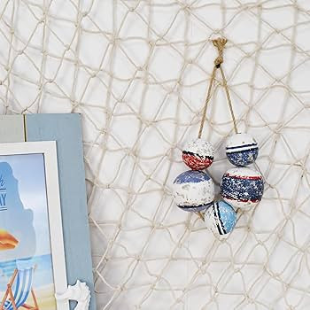 Wooden Buoy Beach Wall Hanging Decor, Decorative Fishing Float Ball Distressed Wood Buoy Ornament... | Amazon (US)