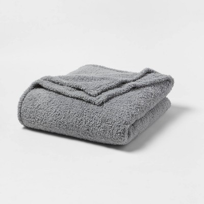 Full/Queen Faux Shearling Bed Blanket Gray - Room Essentials™: Midweight, Plush, Machine Washable, 300 Thread Count | Target