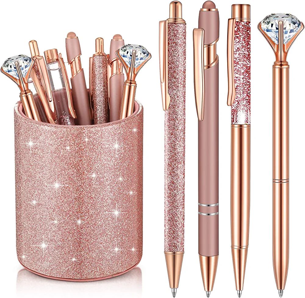 Sabary Rose Gold Pen Holder Glitter Cute PU Leather Pen Cup for Desk with 8 Pcs Rose Gold Ballpoi... | Amazon (US)
