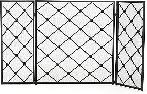 Christopher Knight Home Chelsey 3 Panelled Iron Fireplace Screen, Black | Amazon (US)