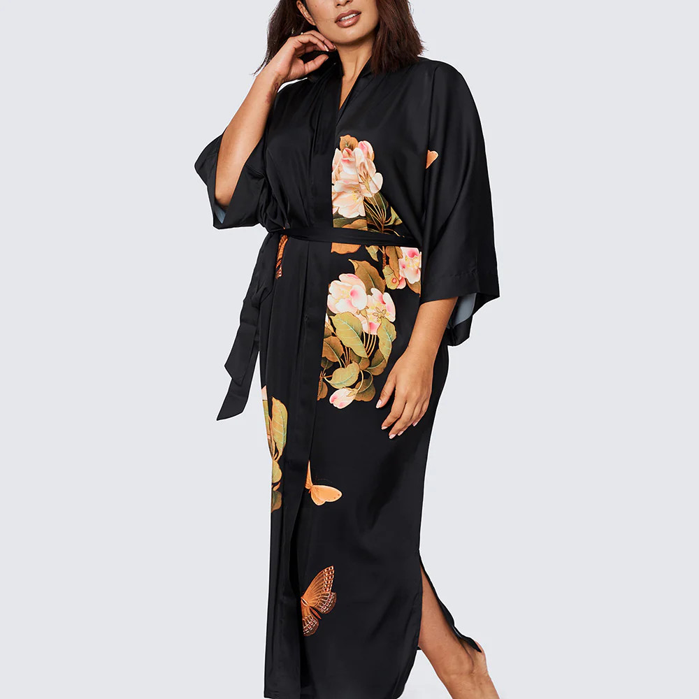 Peony & Butterfly Long Kimono Robe (Plus Size) | KIM+ONO