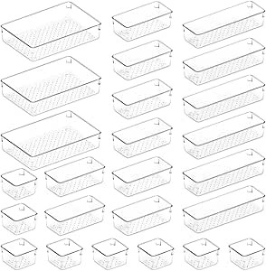 Lifewit 25 PCS Drawer Organizer Set Clear Plastic Desk Drawer Dividers Trays Dresser Storage Bins... | Amazon (US)