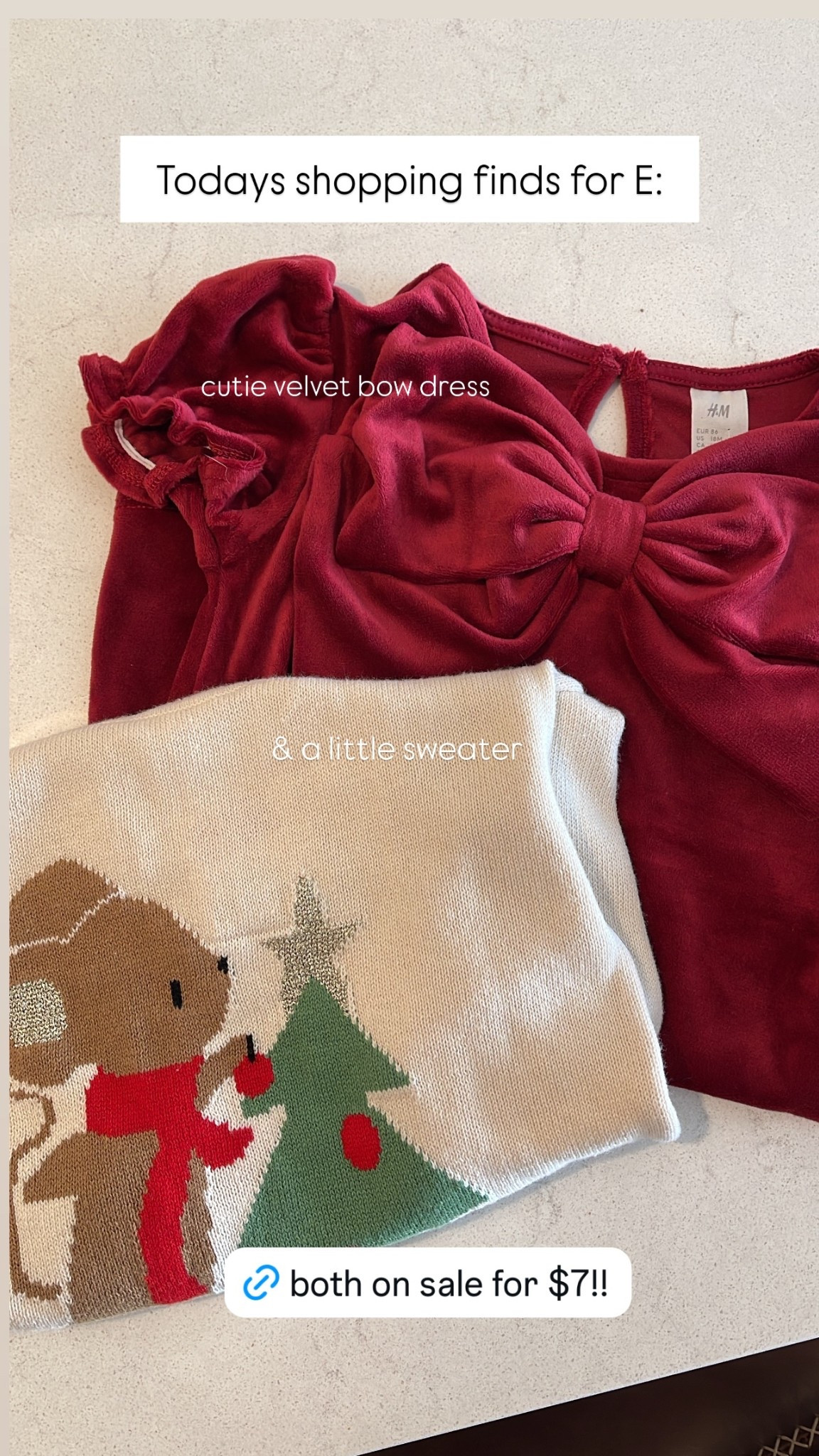 Todays shopping finds for E: cutie velvet bow dress & a little sweater