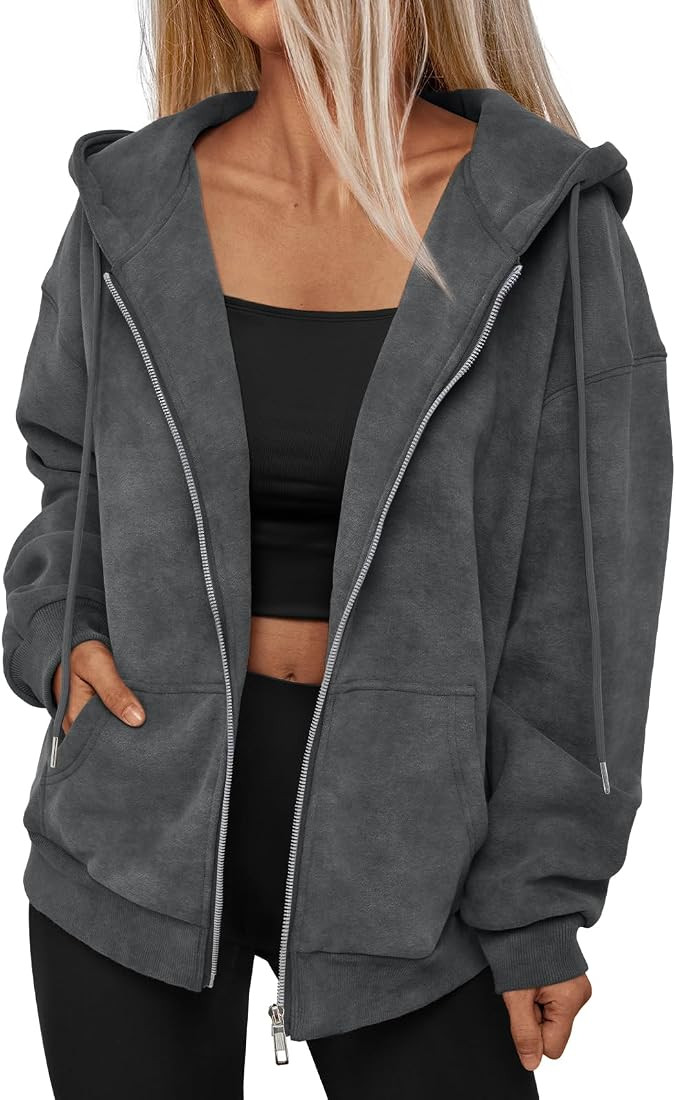 Trendy Queen Zip Up Hoodies for Women Acid Wash Oversized Sweatshirts Fall Cute Y2k Clothes Winte... | Amazon (US)