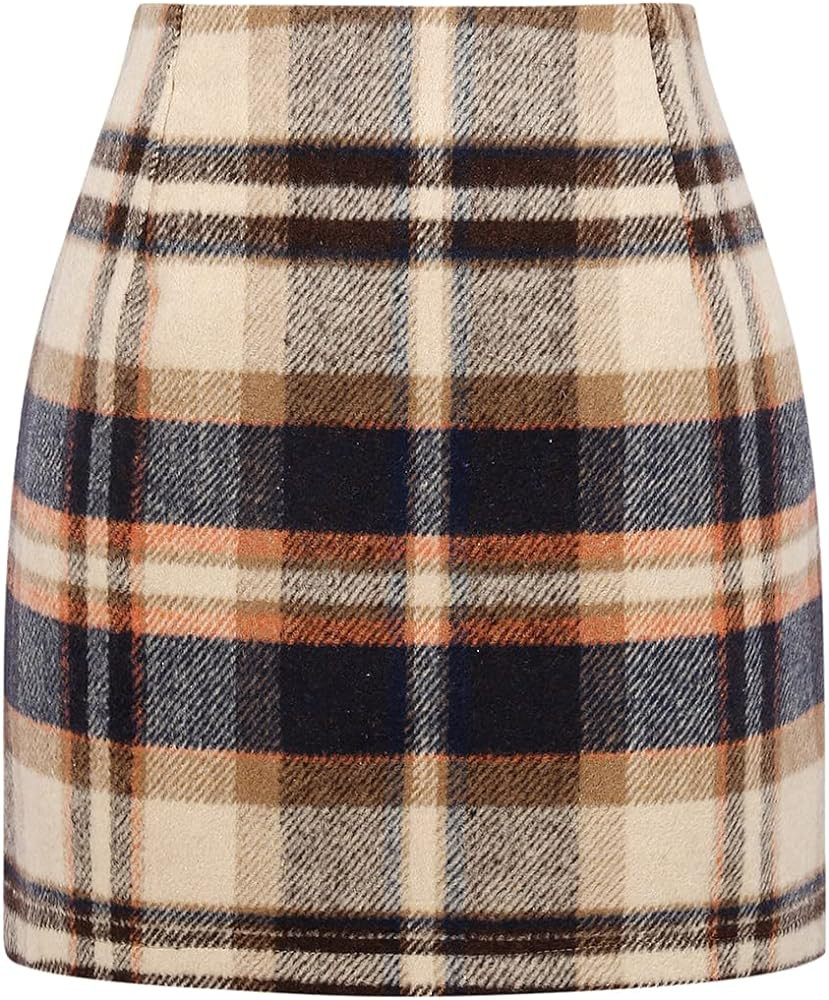 IDEALSANXUN Womens High Waist Plaid Skirt Bodycon Pencil Wool Mini Skirts | Amazon (US)