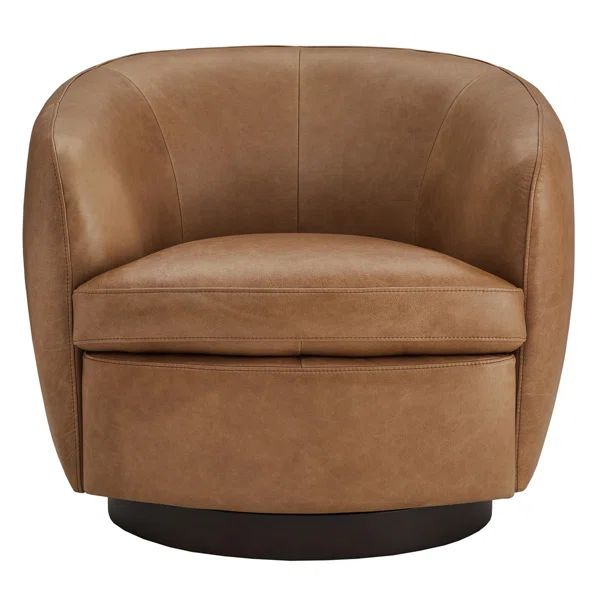 Marcy Genuine Leather Swivel Barrel Chair | Wayfair North America