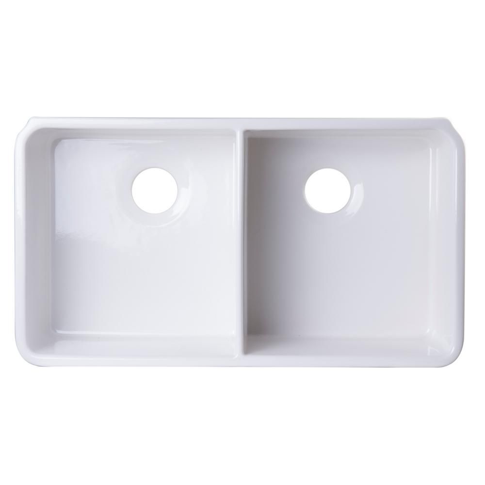 Undermount Fireclay 32 in. L 50/50 Double Bowl Kitchen Sink in White | Home Depot