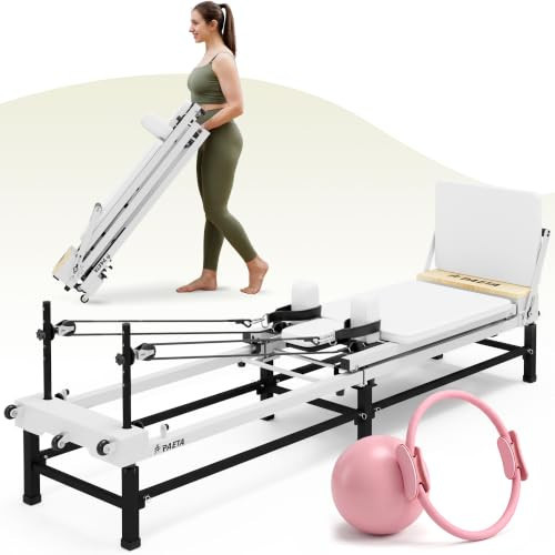 PAETA Pilates Reformer, 86" Foldable Reformer Pilates Machine with Adjustable Reformer Heights, Pilates Equipment with Music Wire Spings and Jump Boards(Ivory Reformer with Ring Set) | Amazon (US)