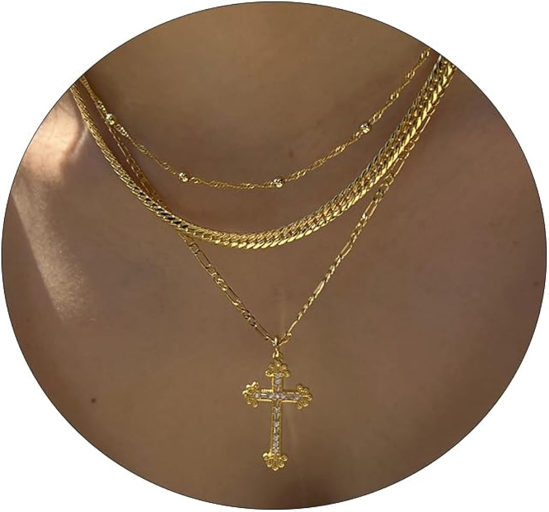 Gold Cross Necklace for Women 14K Gold Plated Choker Cross Charm Diamond Necklace Faith Jewelry | Amazon (US)