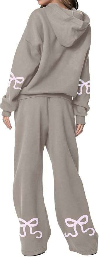 ETCYY NEW Womens 2 Piece Lounge Sets Bow Trim Print Hoodie Set Fall Fashion Oversized Sweatshirts... | Amazon (US)
