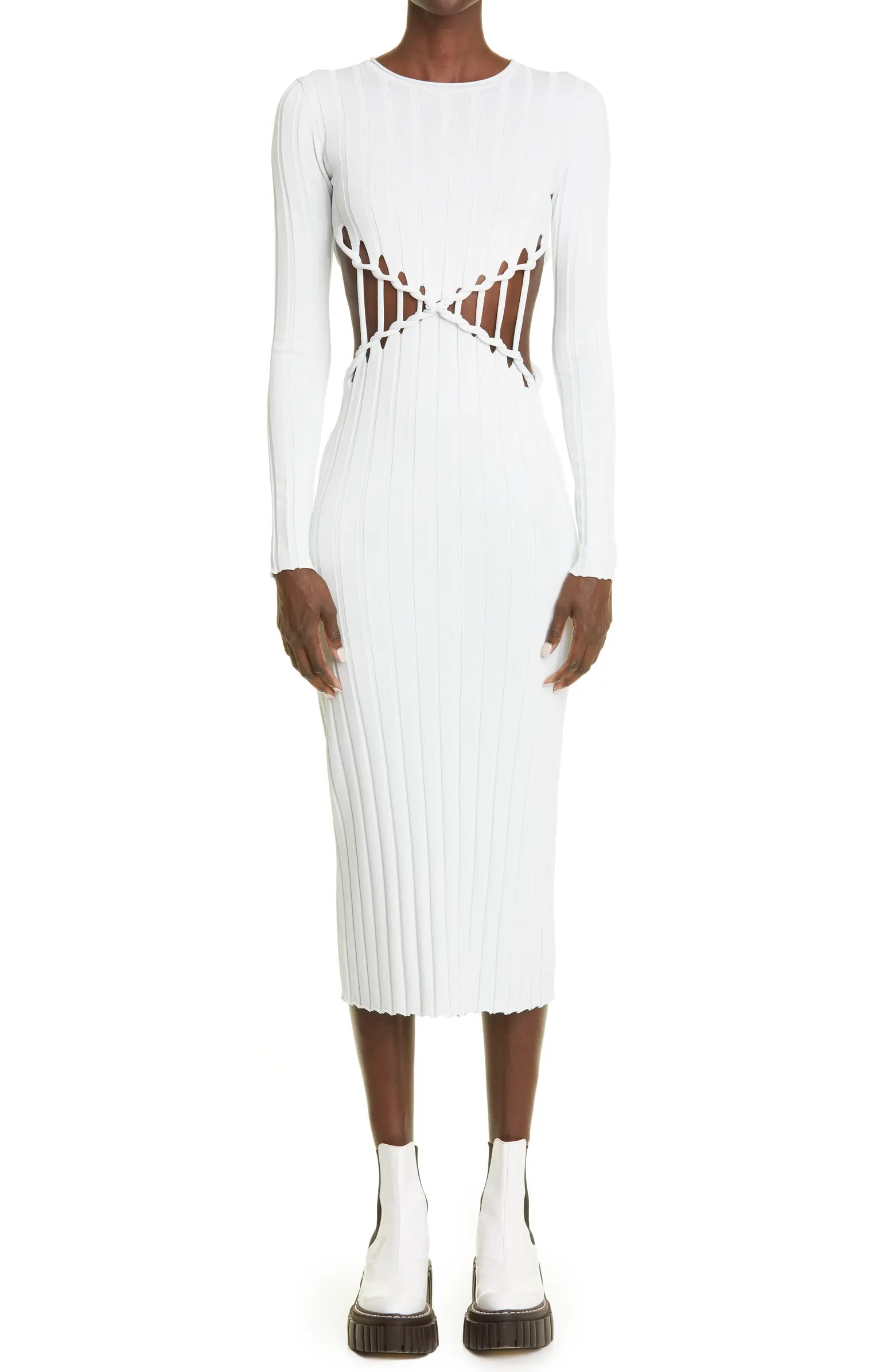 Crisscross Braid Long Sleeve Reversible Ribbed Sweater Dress | Nordstrom