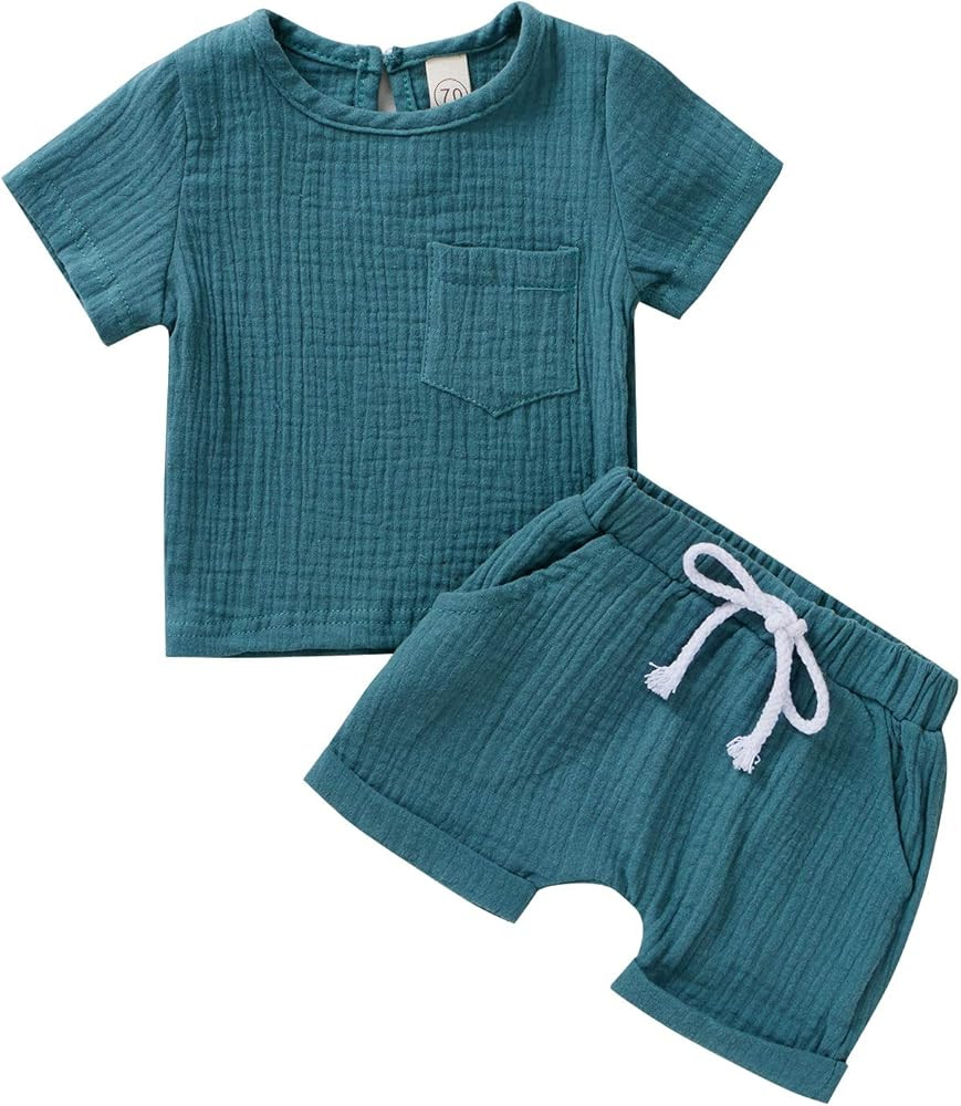 Baby Boys 2Pcs Summer Outfits Short Sleeve T-Shirt Tops Elastic Waistband Shorts Set Toddler Clot... | Amazon (US)