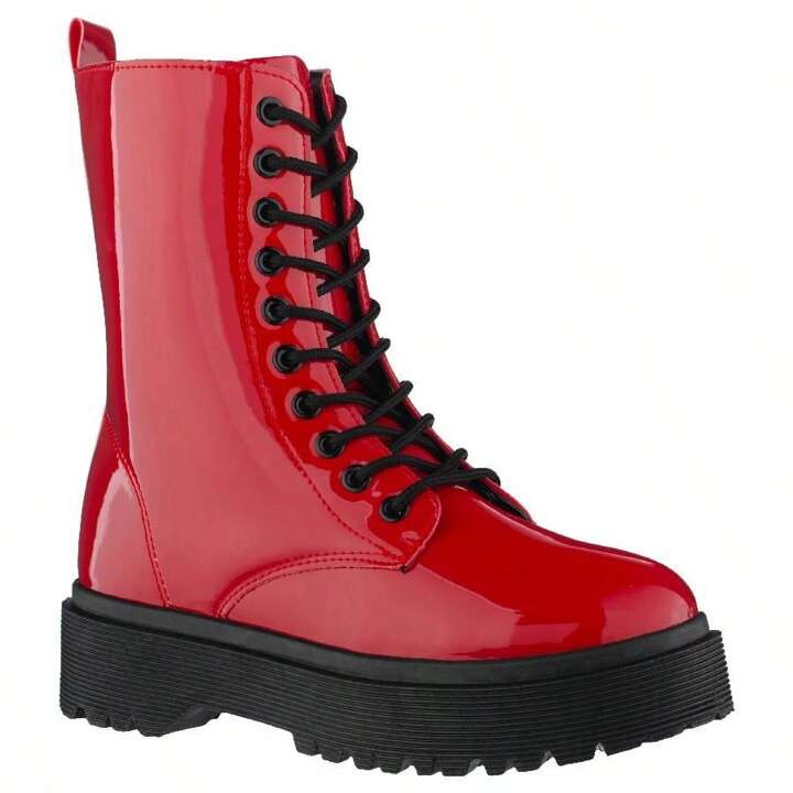 Women Lace-Up Front Combat Boots Fashionable Round Toe Low Heel Boots Chunky Platform Combat Boot... | SHEIN