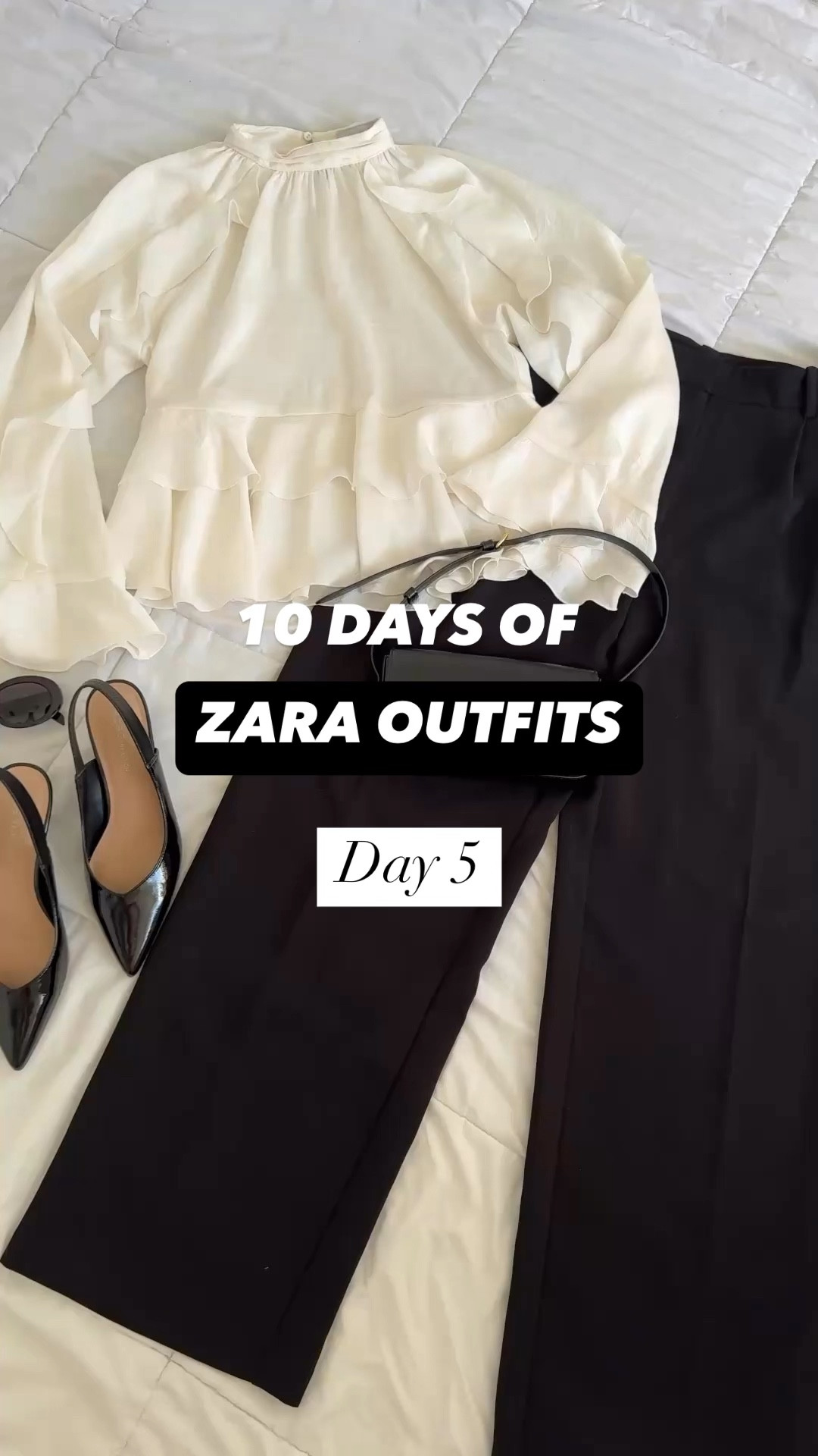 10 DAYS OF ZARA OUTFITS- Day 5
ZARA OUTFIT DETAILS:
Zara Bkack trousers - XS
Zara ivory ruffle blouse - S
Celine bag
Black slingback heels
Celine sunglasses
Celine triomphe sunglasses - On sale 30% off

#LTKFindsUnder100 #LTKWatchNow #LTKStyleTip