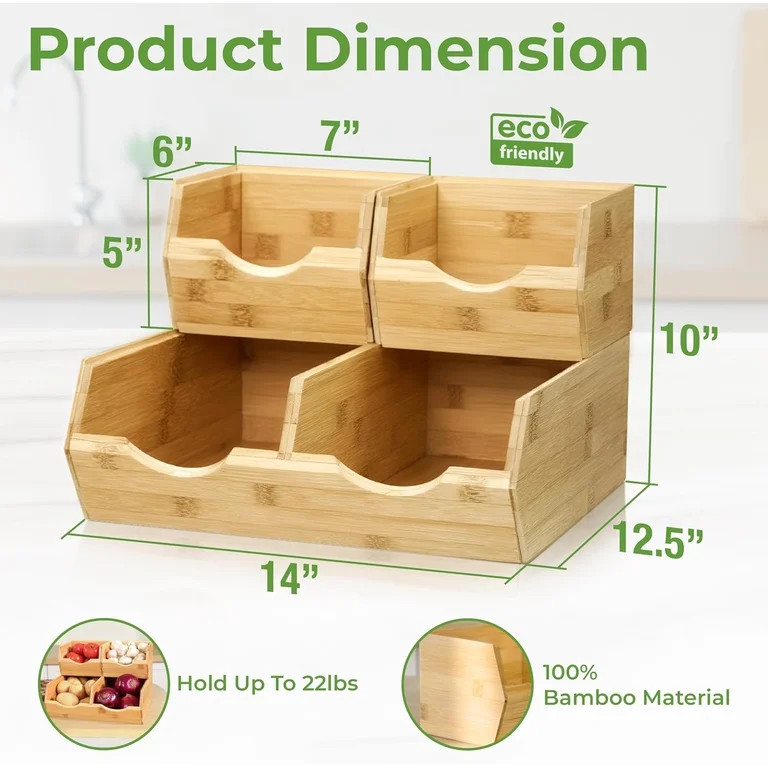 HOMESTEAD Bamboo Pantry Storage Bins, Stackable Bins Open Front Organizer, Potato and Onion Stora... | Walmart (US)