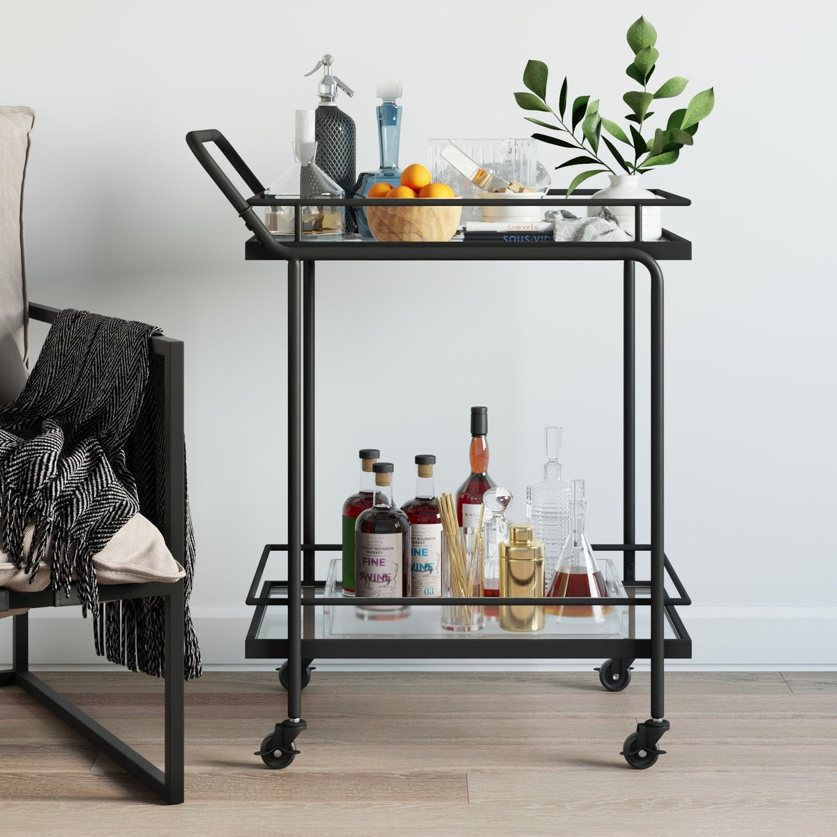 Sally Bar Cart | 2-Tier Glass | Metal Frame | Nathan James