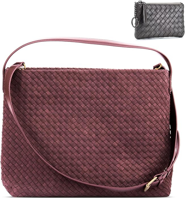 Suede Hobo Bag for Women Hand-Woven Bag Made of Suede Fabric Casual Tote Bag (New Red) | Amazon (US)