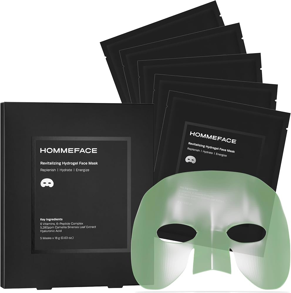 HommeFace Men’s Revitalizing Hydrogel Facial Mask Set (5ct) - Hydrating, Beard-Friendly, Anti-A... | Amazon (US)