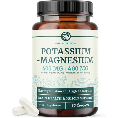 High Absorption Potassium Magnesium Supplement Capsule, High Strength Electrolyte Balance for Heart Health & Muscle Support, Nobi Nutrition, 90ct | Target