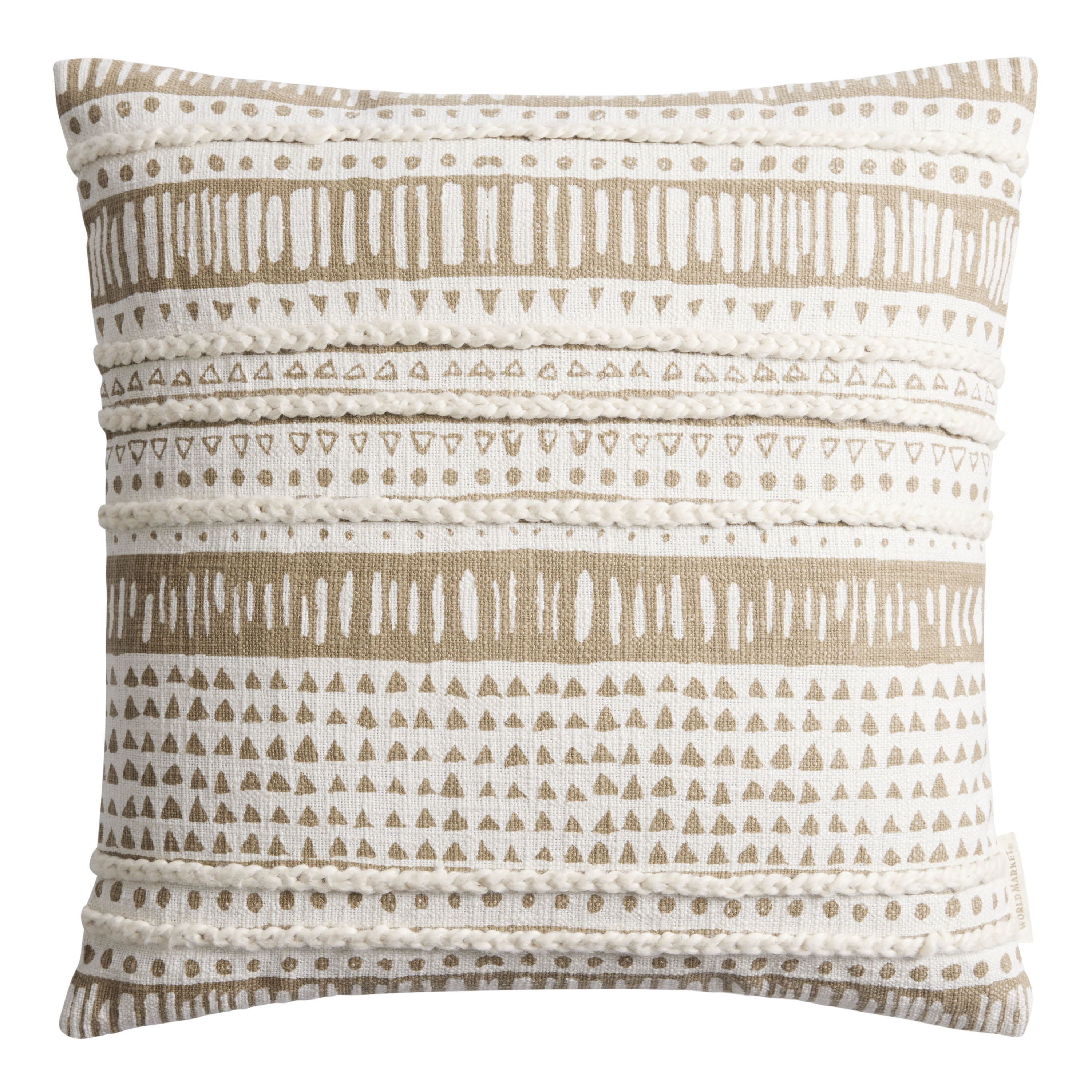 Taupe And Ivory Geo Stripe Throw Pillow | World Market