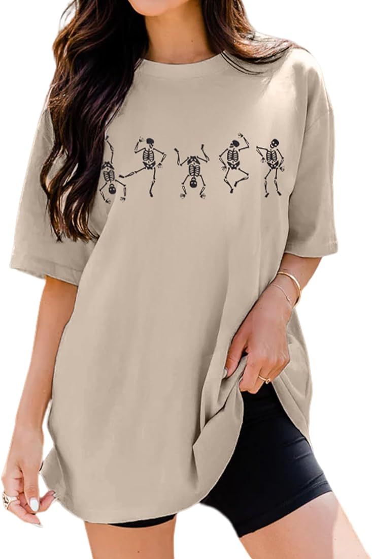 Women’s Dancing Skeleton Shirt Halloween Skull Graphic T Shirt Vintage Retro Tees Short Sleeve ... | Amazon (US)
