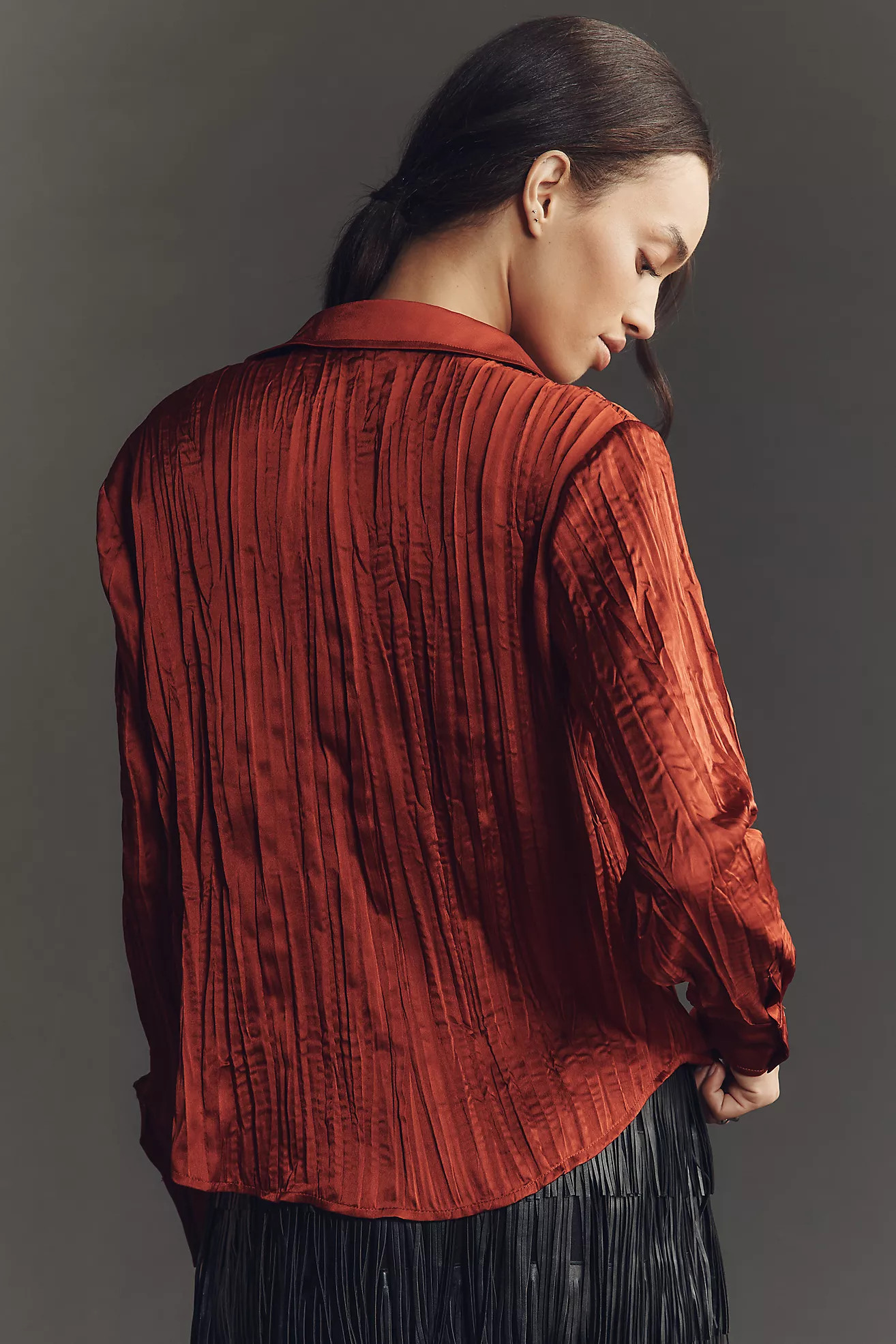 By Anthropologie Long-Sleeve Ruffled Silky Blouse | Anthropologie (US)