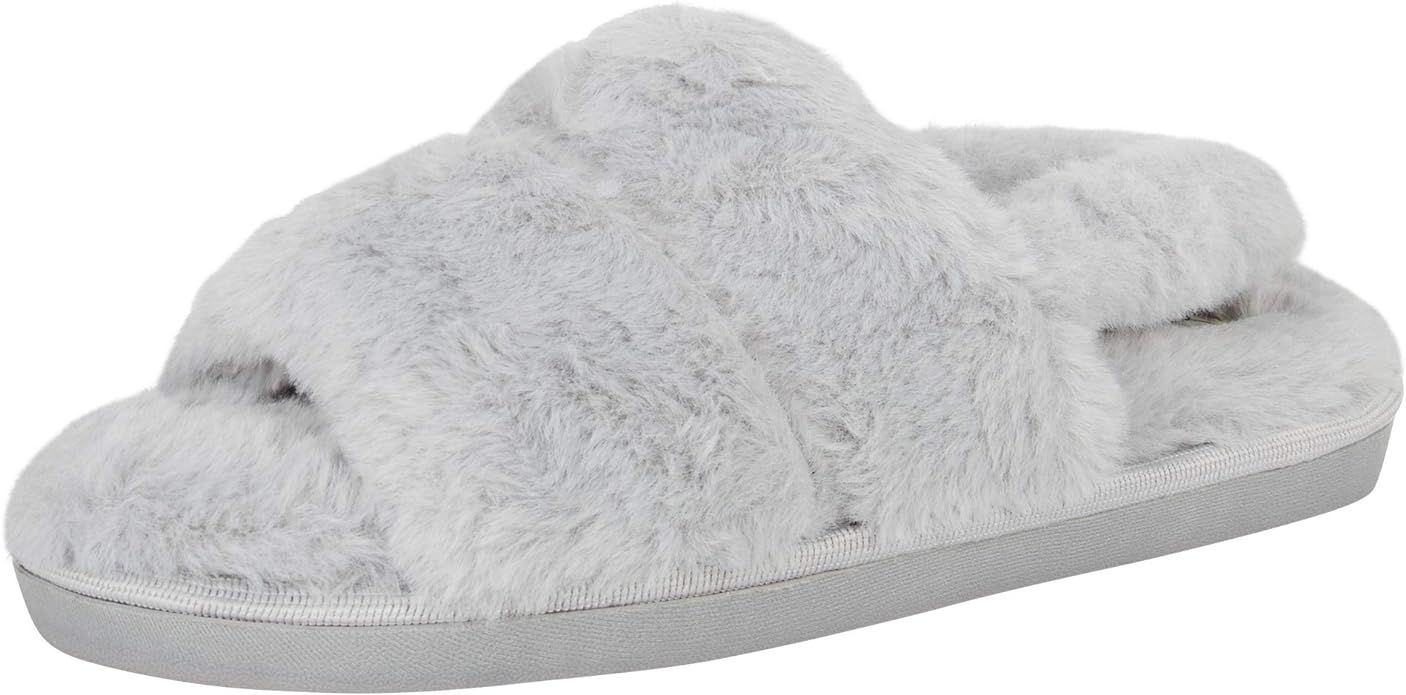 Jessica Simpson Women's Plush Faux Fur Fuzzy Slide on Open Toe Slipper with Memory Foam | Amazon (US)