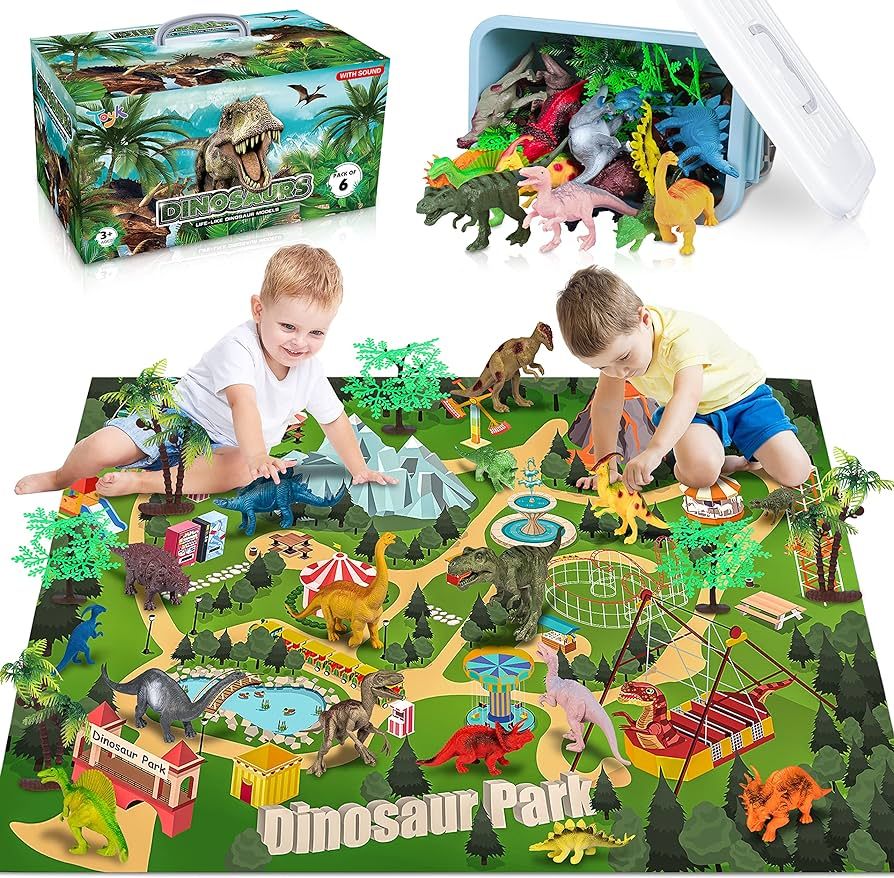 Dinosaur Toys Playset with Activity Play Mat for Kids,Realistic Dinosaur Figures, Trees,Creating ... | Amazon (US)