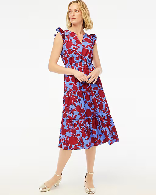 Ruffle-sleeve tiered midi dress | J.Crew Factory