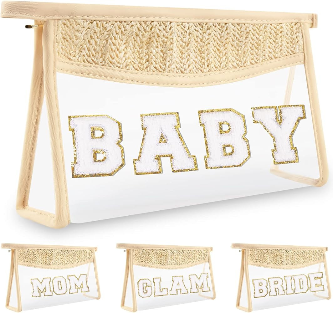 Boho Clear Makeup Letter Patch Makeup Bag BABY Pouch, Clear Toiletry Bag Travel Small Cute Preppy... | Amazon (US)