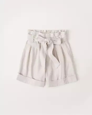 Abercrombie & Fitch Womens Linen-Blend Belted Shorts in Stone - Size M | Abercrombie & Fitch US & UK