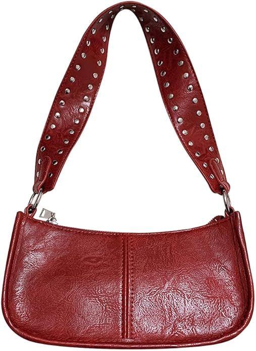 Red Shoulder Bag Y2k Purse for Women Trendy Leather Handbag 90s Clutch Purse Top Handle Satchel R... | Amazon (US)