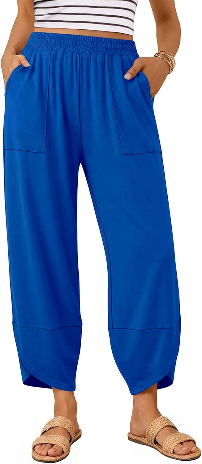 Womens Wide Leg Capri Pants Palazzo Harem Pants with Pockets | Amazon (US)