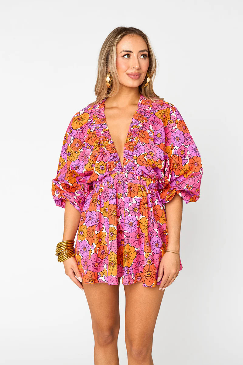Palm Beach Plunge Neck Romper - Tangerine | BuddyLove