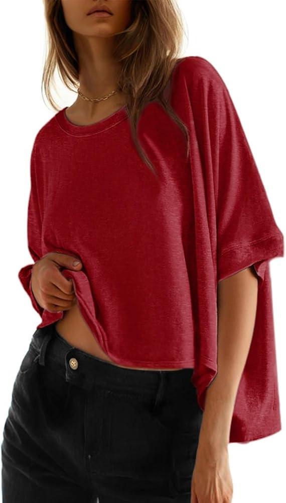 Dokotoo Summer Shirts 2025 Womens Solid T Shirts for Women Loose Oversized Tops Basic Tee | Amazon (US)