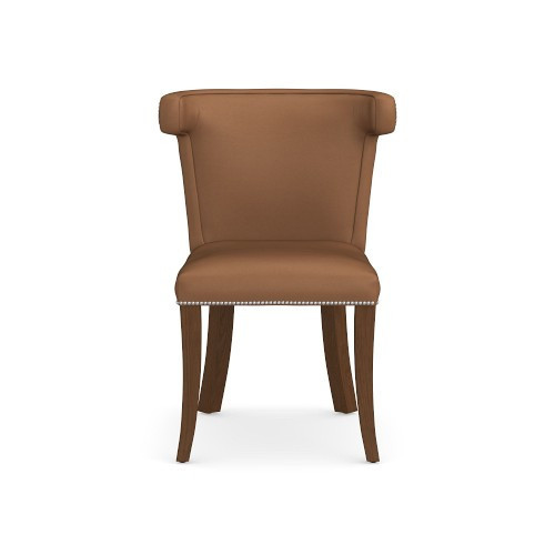 Regency Dining Side Chair Polished Nickel, Como Leather, Chestnut, Nutmeg | Williams-Sonoma