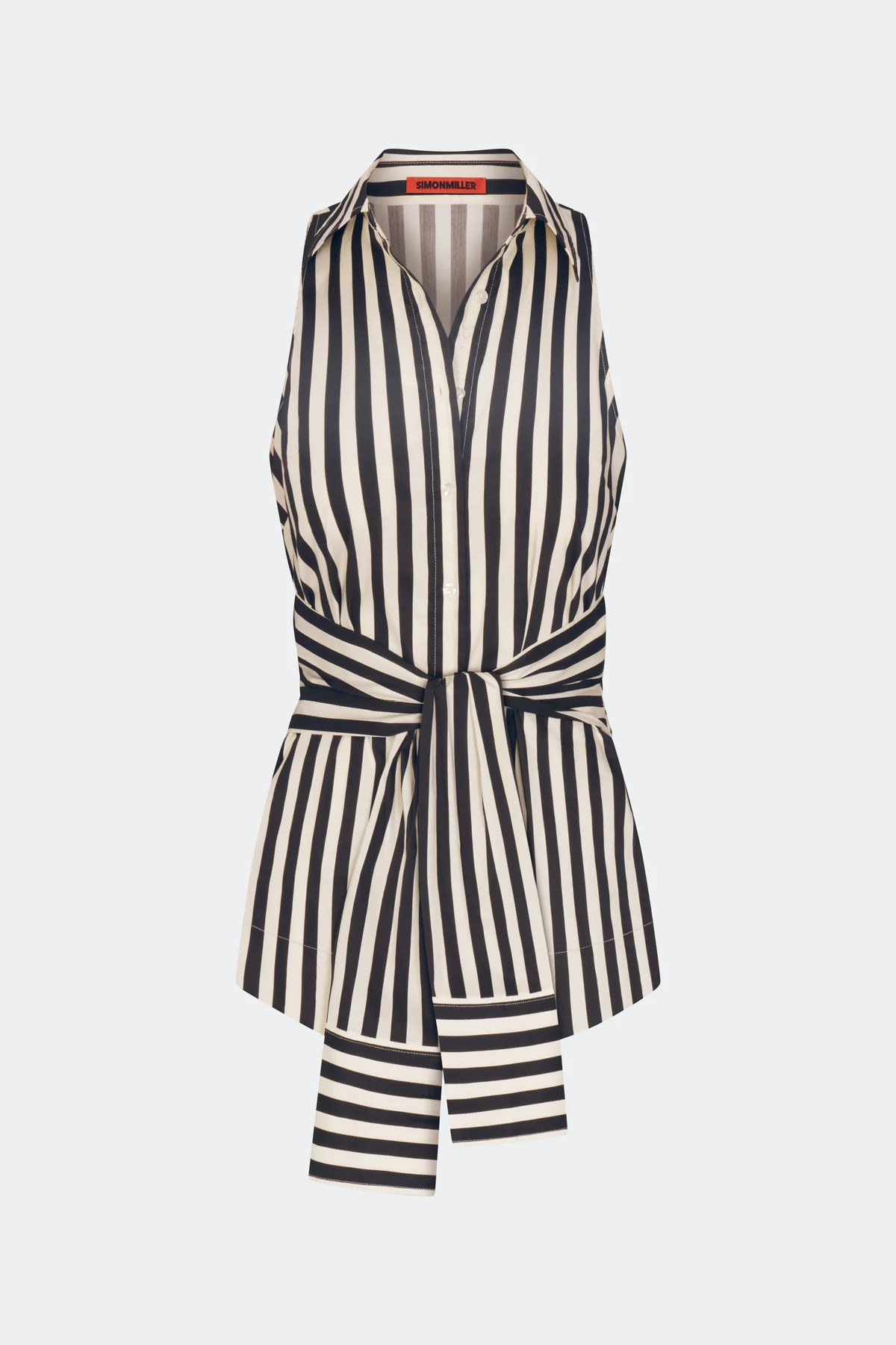 Inna Sleeveless Poplin Top In Black/White Stripe | Simon Miller