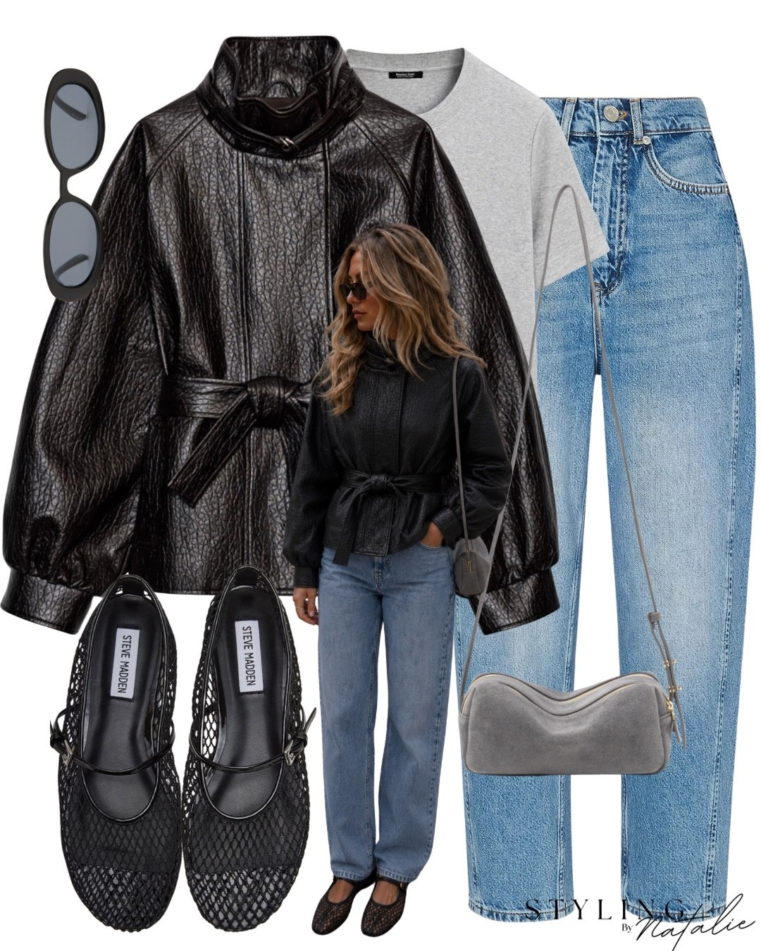 Leather look belted jacket, high waisted barrel leg jeans, grey suede cross body bag, grey t-shirt, Mary Jane ballet flats and sunglasses.
Date night look, casual chic, elevated casual, autumn fashion, fall outfit, transitional style, Steve Madden, Zara, Massimo Dutti

#LTKuk #LTKeurope #LTKjeans