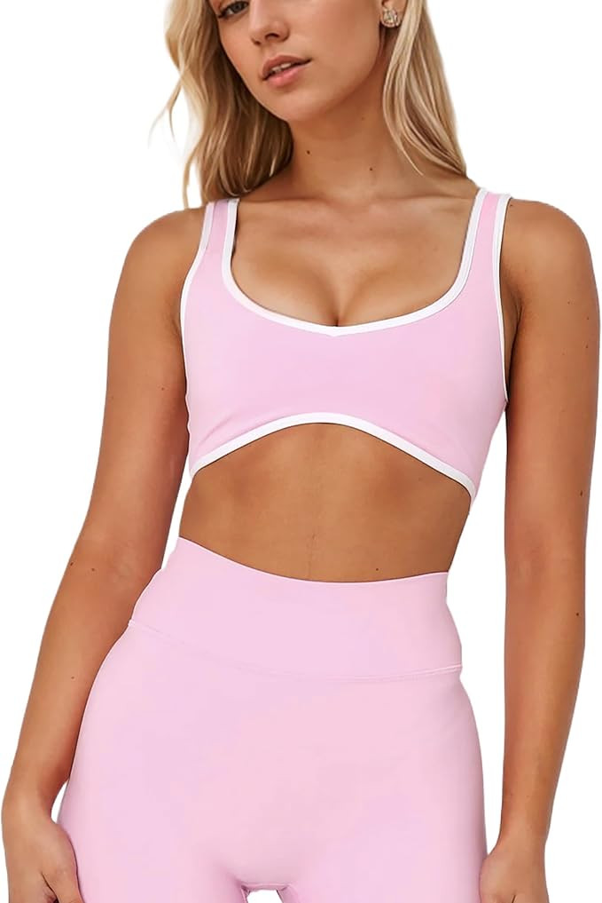 Women's Color Block Plunge V Neck Sports Bra Contrast Sleeveless Backless Sexy Slim Fit Yoga Tank... | Amazon (US)