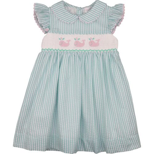 Mint Seersucker Smocked Whales Dress | Cecil and Lou