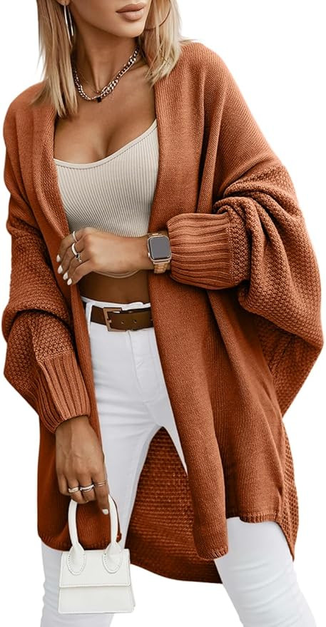 Miladusa Oversized Cardigans for Women Fall 2025 Trendy Open Front Batwing Sleeve Long Cardigan S... | Amazon (US)